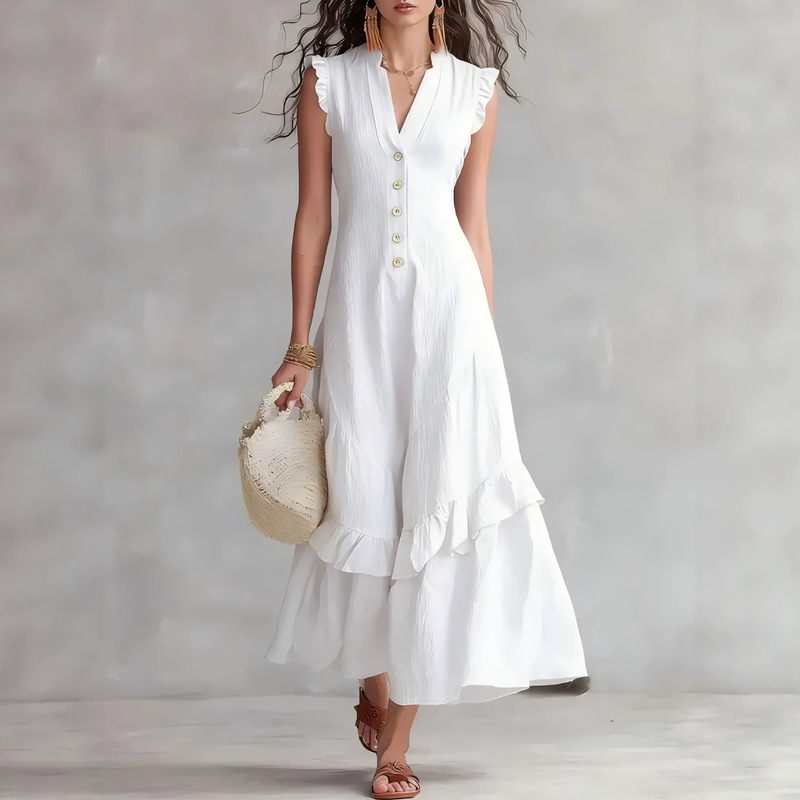 V Vintage Fashion - Women's Elegant Cotton Linen Loose Party