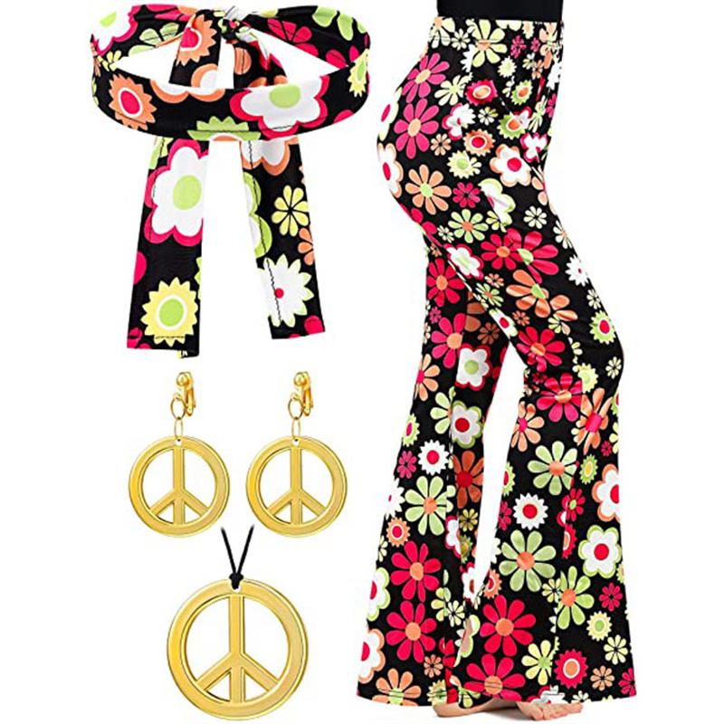 Wide Leg Trouser 70S - Bohemian Print Flared Pants Halloween Headband