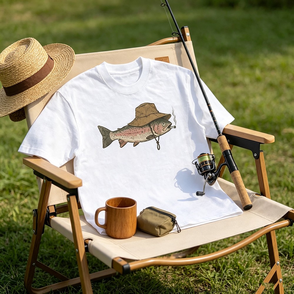Vintage Fashion Illustrations - Vintage Fishing Trout Graphic T‑Shirt, Unisex
