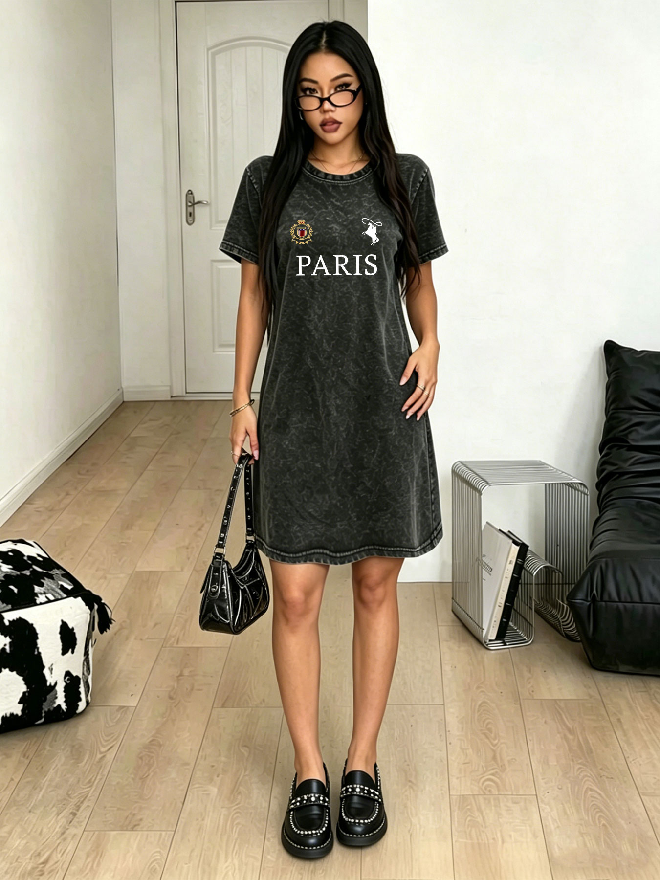 Vintage Fashion Paris - Women's washed vintage T-shirt dress, fashion