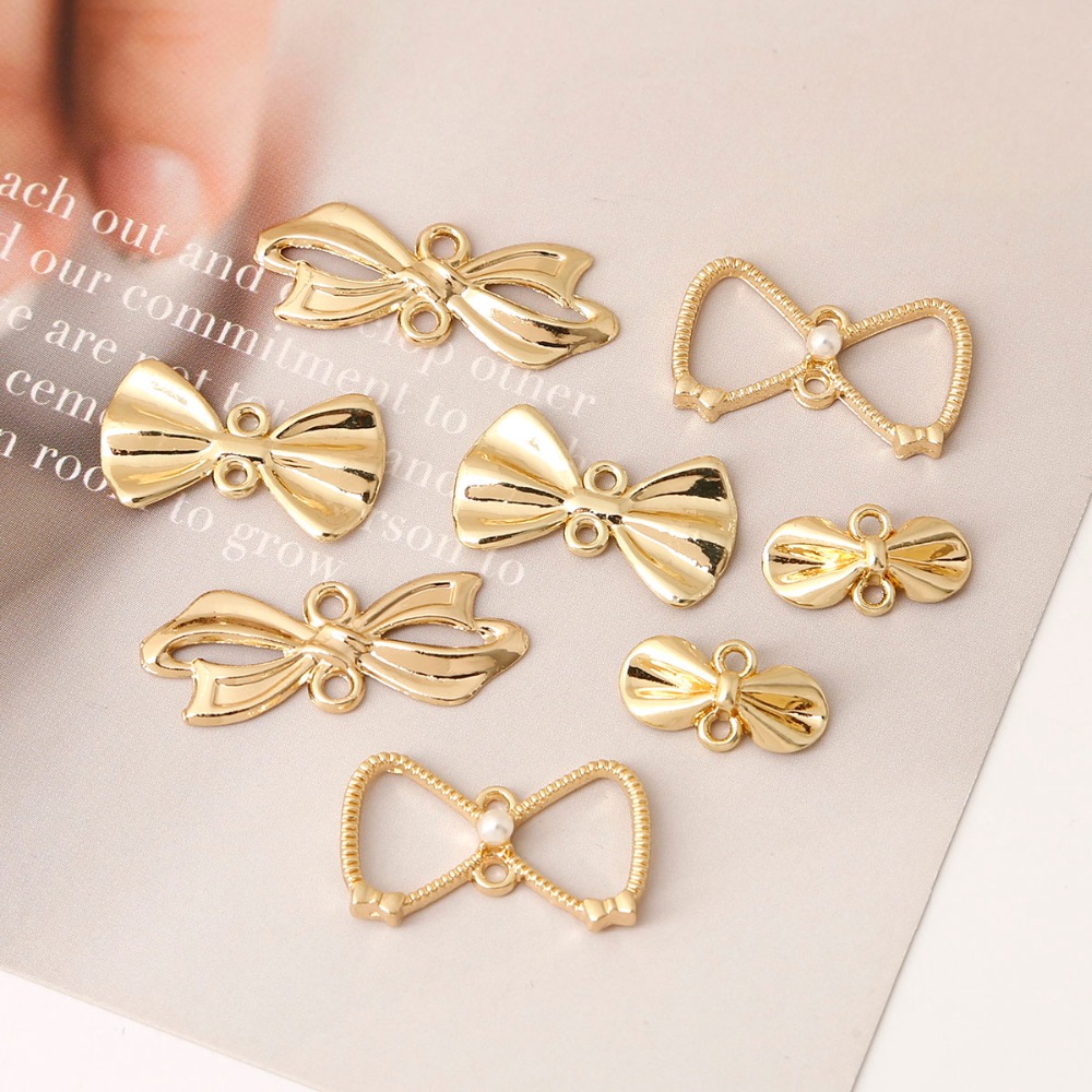 Vintage Fashion Nz - Vintage Antique Gold Bow Charms Pendant