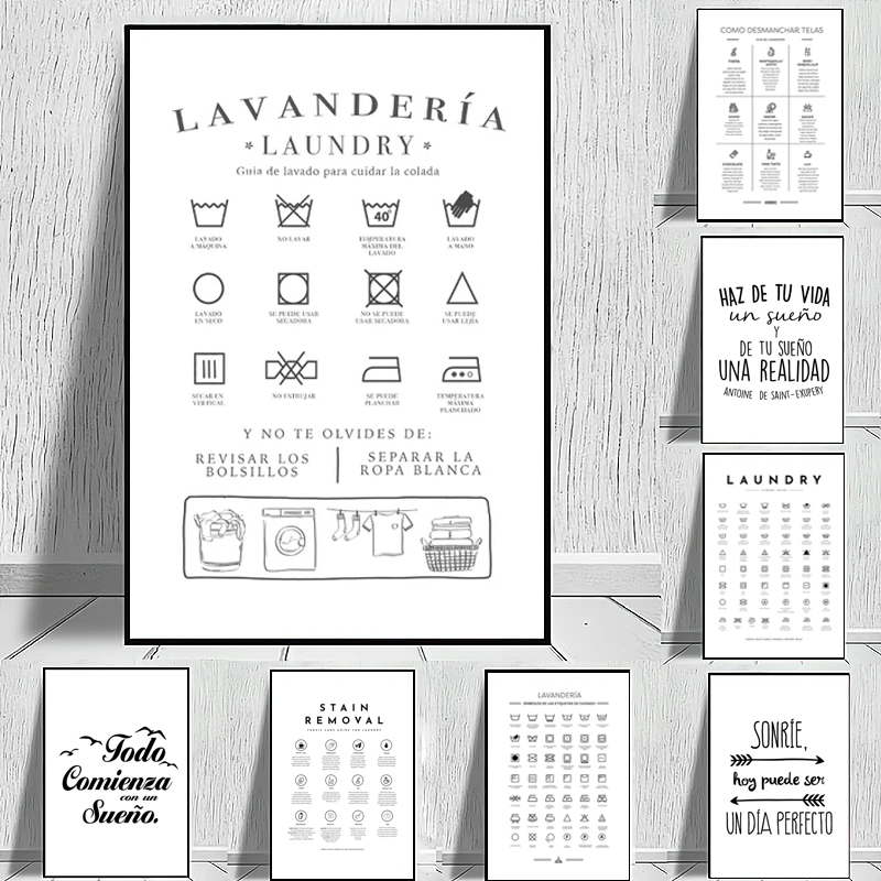 Vintage Fashion Illustrations - Spanish Símbolos de Lavandería Laundry Room