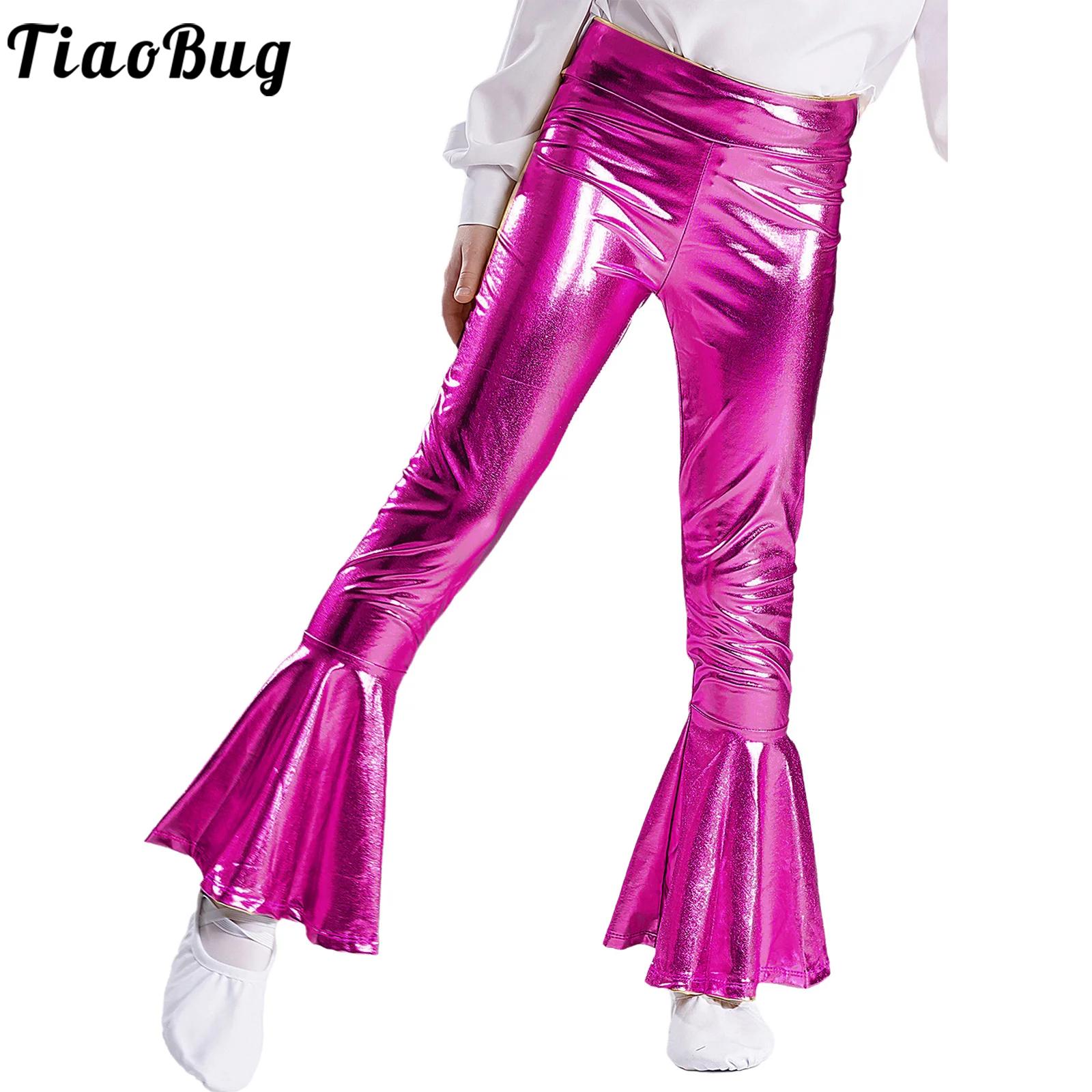 Wide Leg Trouser 70S - Kids Girls Shiny Metallic Flared Trousers