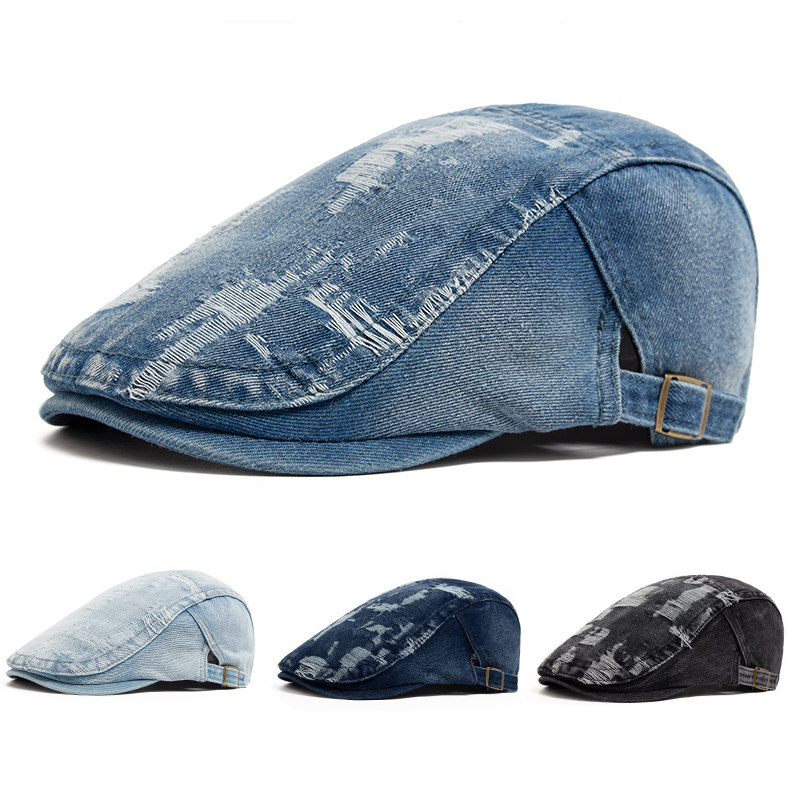Fashion Men Ripped Denim Beret - Vintage Fashion Nz 评论和价格