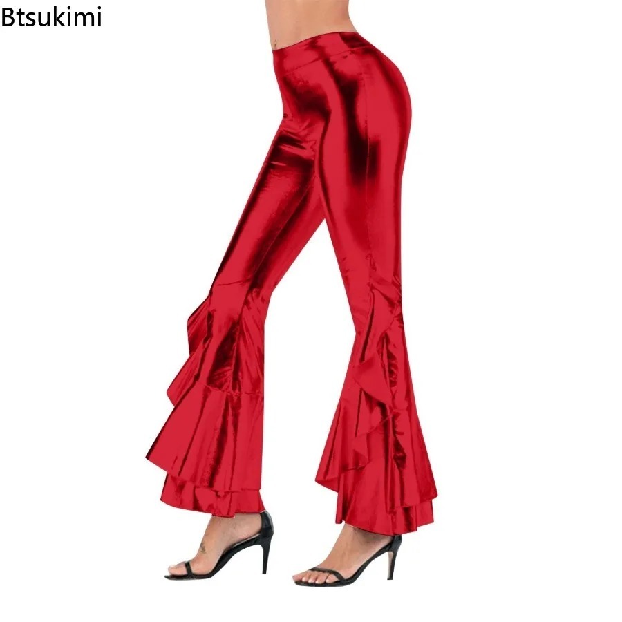 Women's Shiny Flare Trousers M - Wide Leg Trouser 70S 评论和价格