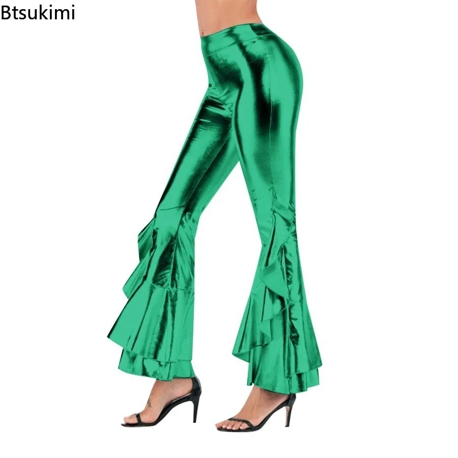 Women's Shiny Flare Trousers M - Wide Leg Trouser 70S 评论和价格
