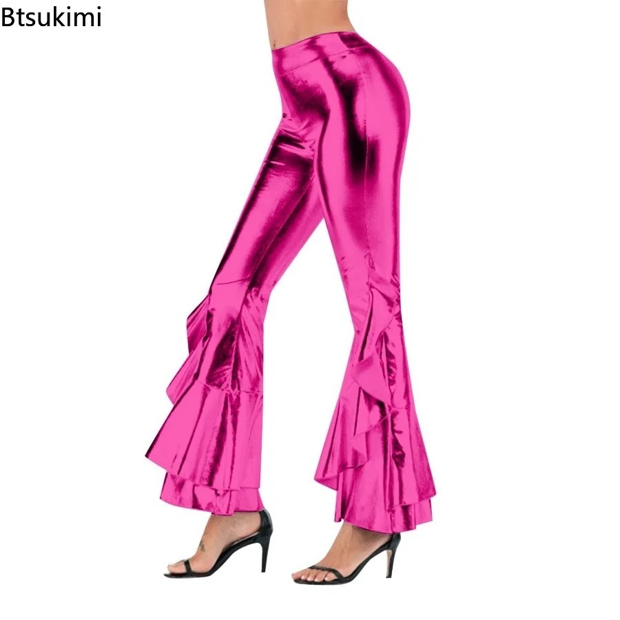Women's Shiny Flare Trousers M - Wide Leg Trouser 70S 评论和价格