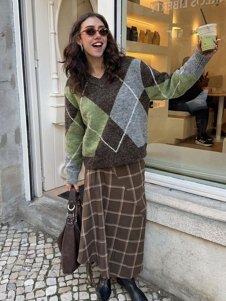 HH Women Fashion Argyle Knitte - Vintage Fashion Trends 2026 评论和价格