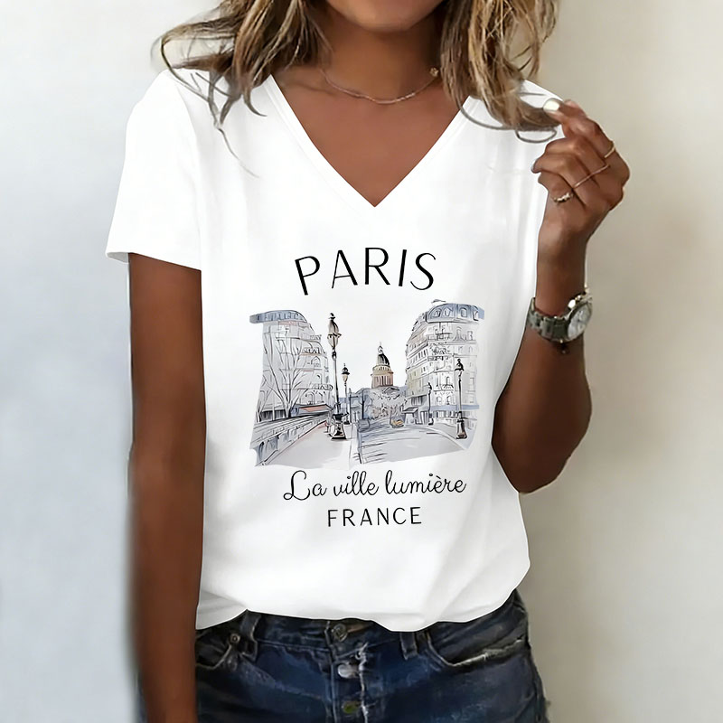 Vintage Paris T-shirt V Neck C - Vintage Fashion Paris 评论和价格