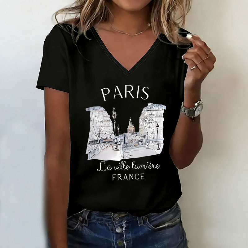 Vintage Paris T-shirt V Neck C - Vintage Fashion Paris 评论和价格