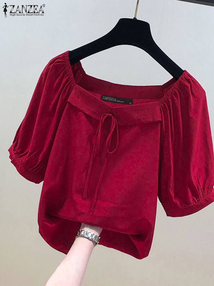 ZANZEA Korean Style Solid Blou - Vintage Fashion Style Female 评论和价格