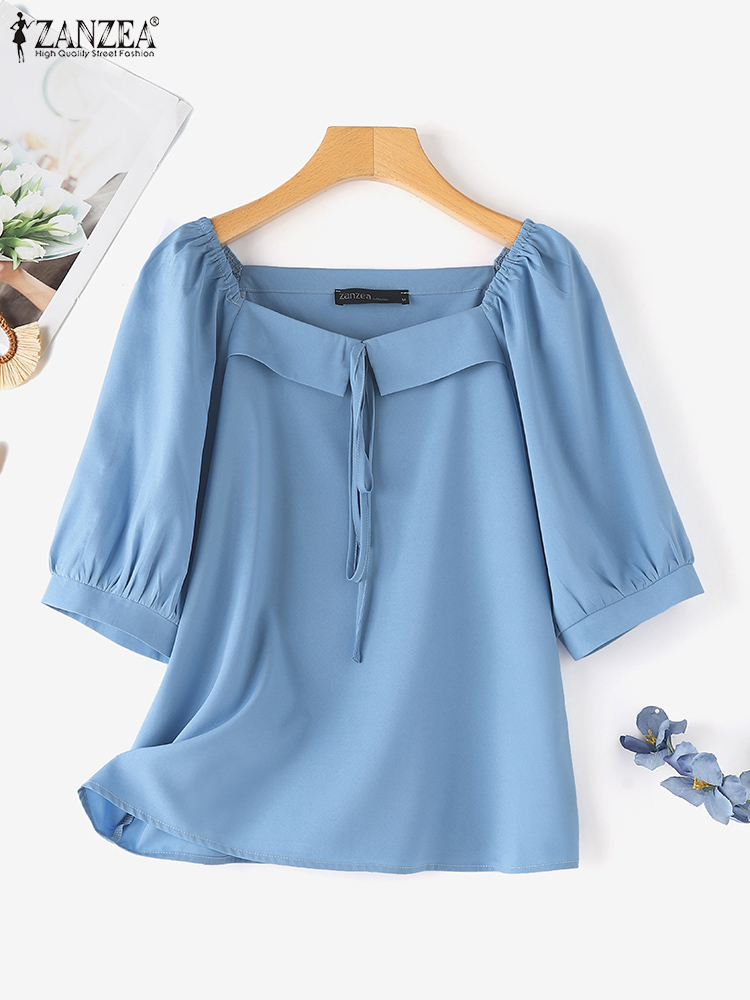 ZANZEA Korean Style Solid Blou - Vintage Fashion Style Female 评论和价格