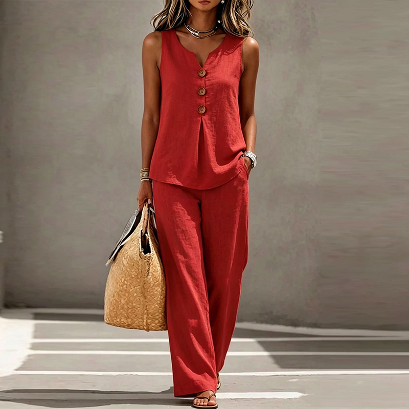 Summer Sleeveless V Neck Butto - V Vintage Fashion 评论和价格