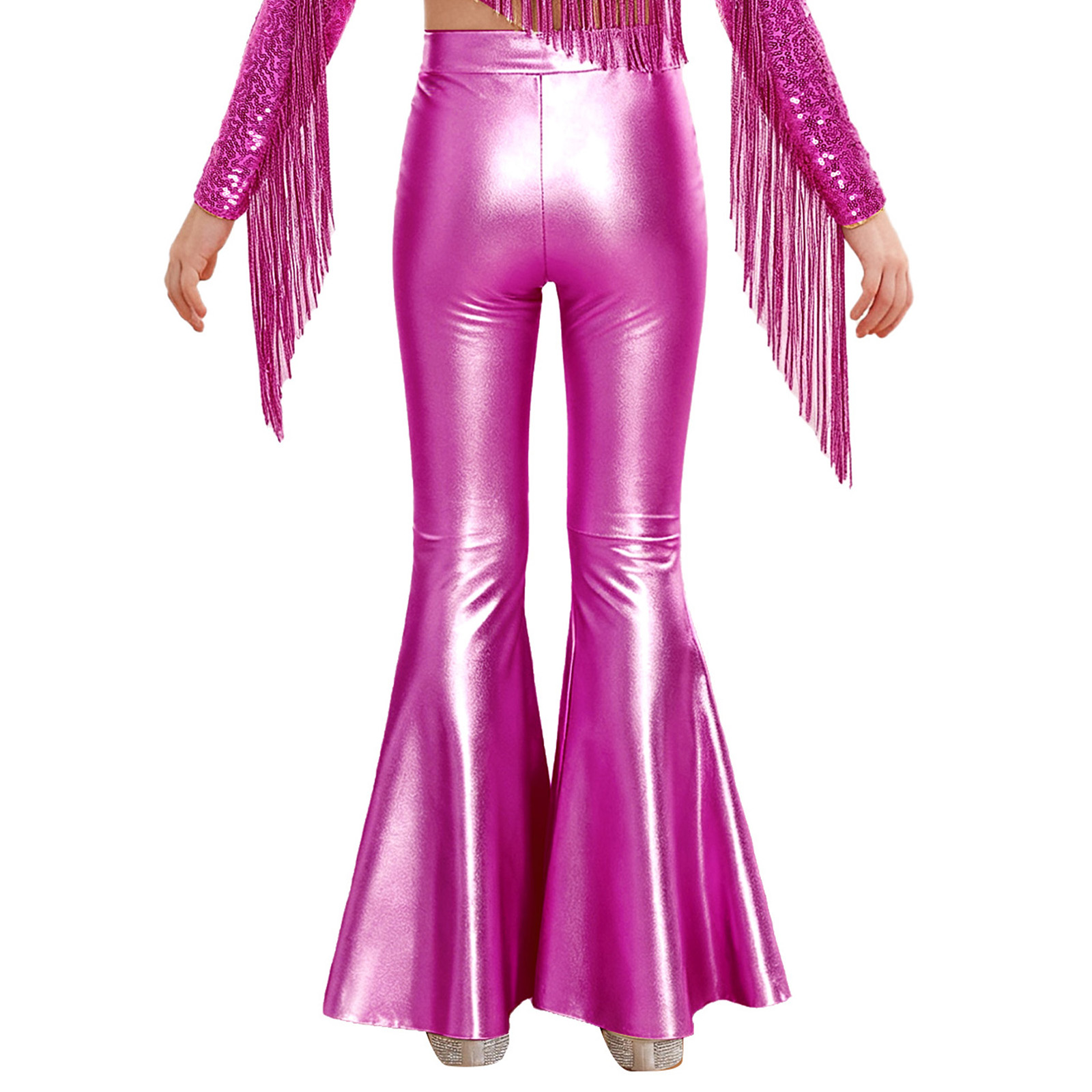 Girls Glossy Metallic Leggings - Wide Leg Trouser 70S 评论和价格