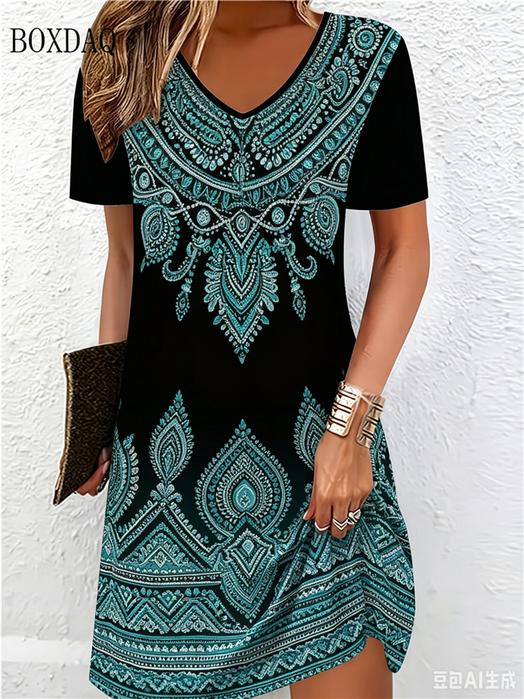 Vintage Ethnic 3D Printed Dres - V Vintage Fashion 评论和价格