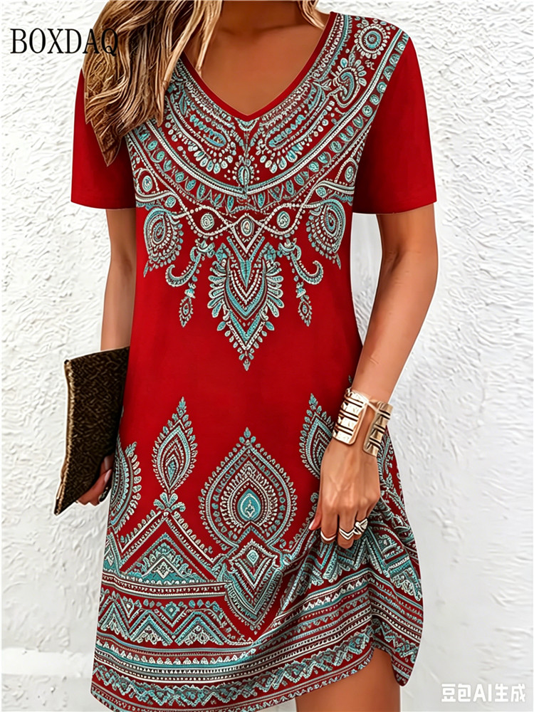 Vintage Ethnic 3D Printed Dres - V Vintage Fashion 评论和价格