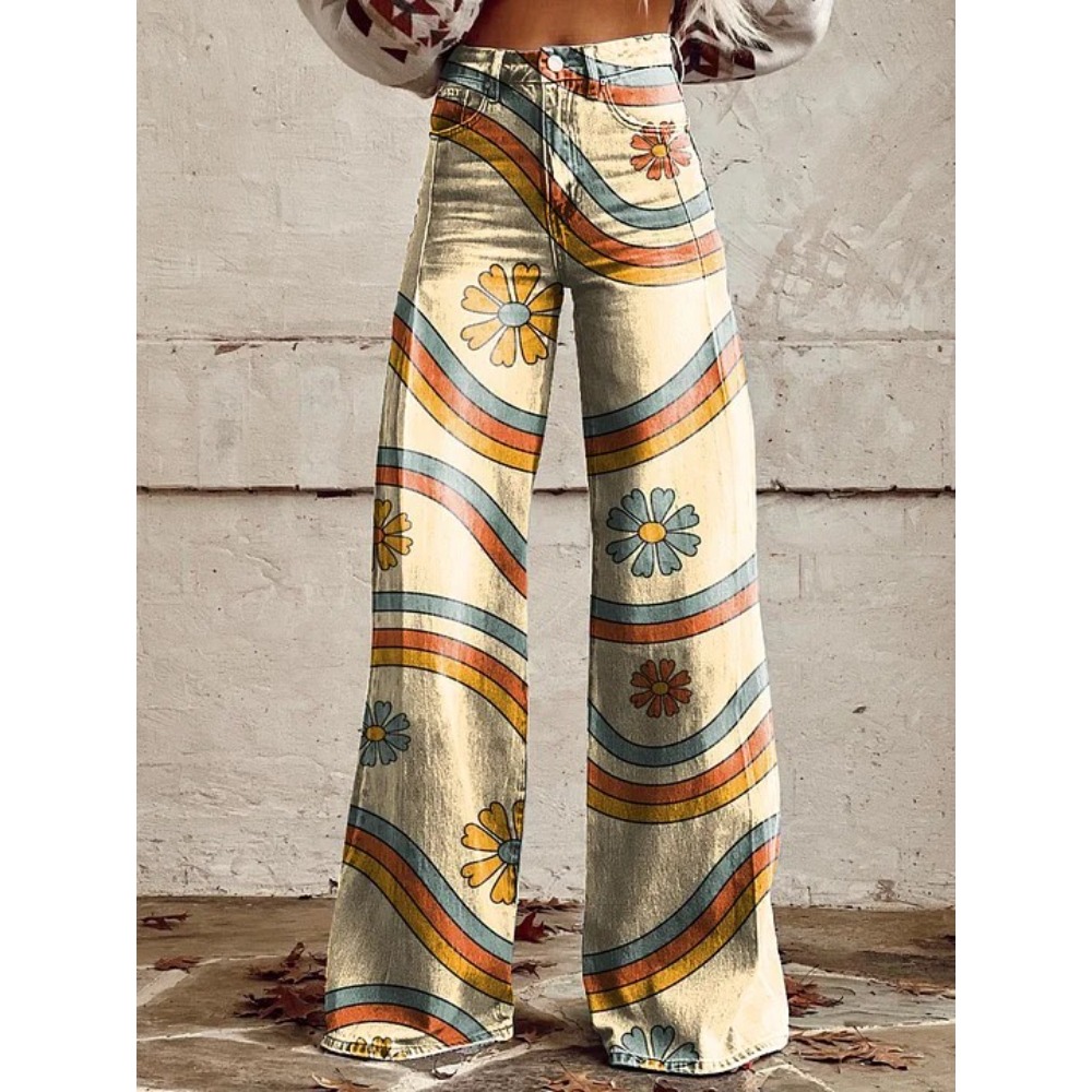 Women's Cute Retro Wave Daisy  - Wide Leg Trouser 70S 评论和价格